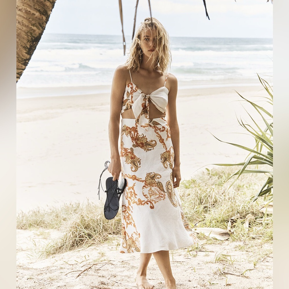 Bardot Couture Paisley Tie-Front Midi Dress